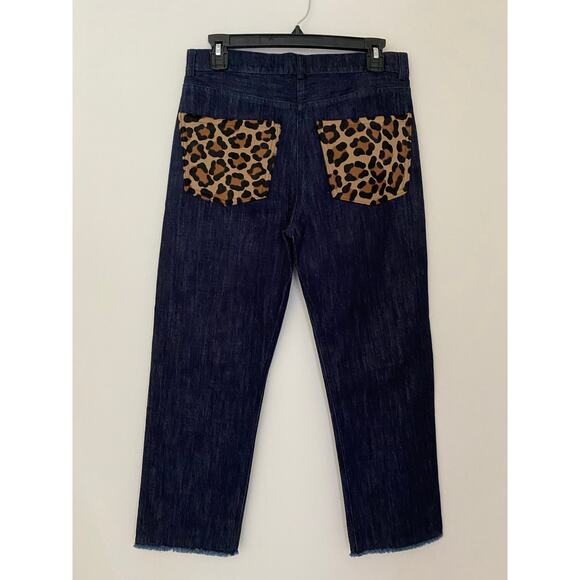 $695 Michael Kors Collection Calf Hair Straight Jean Dark Wash Animal Print EUC - Picture 11 of 14